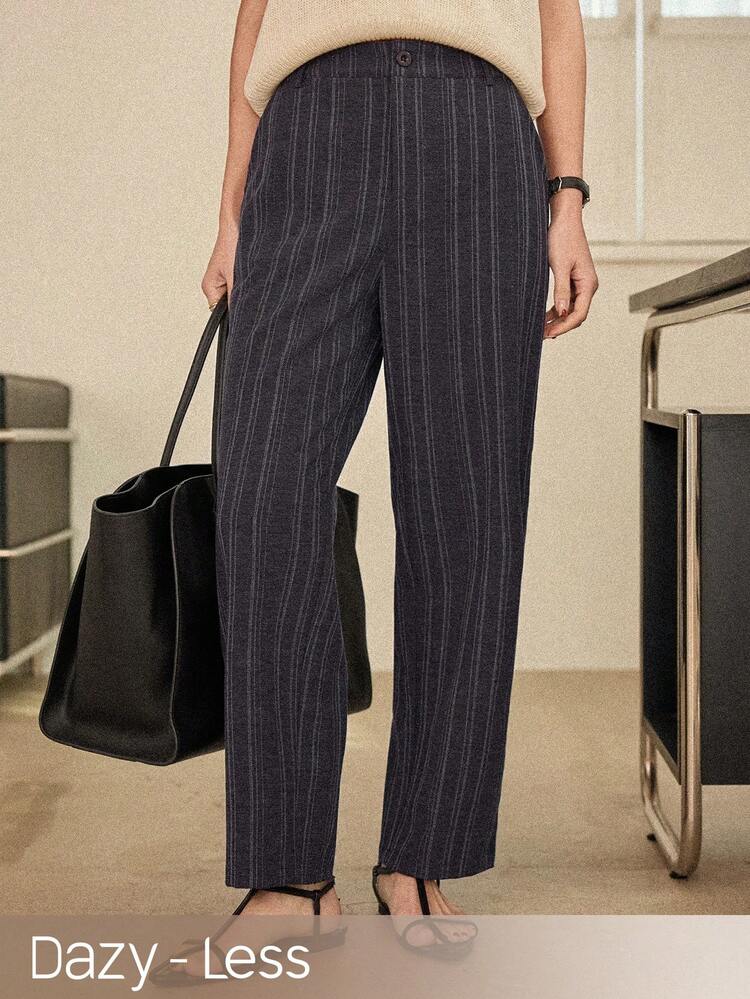 Women's Elegant Striped Wide Leg Casual Pants, Suitable For Business, Office, Commuting, Professional Wear, Spring & Summer