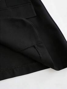 Franclia Casual Khaki Blazer Jacket Paired With Spaghetti Strap Waist Cinched Straight Dress, Women's 2 Pieces Set, Suitable For Spring/Autumn, Business/Casual Wear - Black - View 7