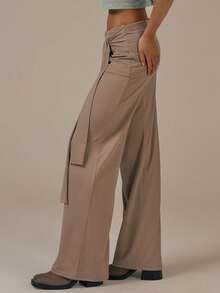 MUSERA Skirt Layer Tie Detail Wide Leg Soft Trousers Spring Summer Cute Cosy Cottage Core Spring Dew Casual - Volcanic Gray - View 3