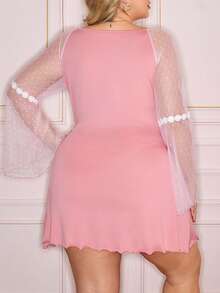 Slumberry CURVE Plus Size Sweet Lace Bell Sleeve Contrast Color Nightgown - Dusty Pink - View 2