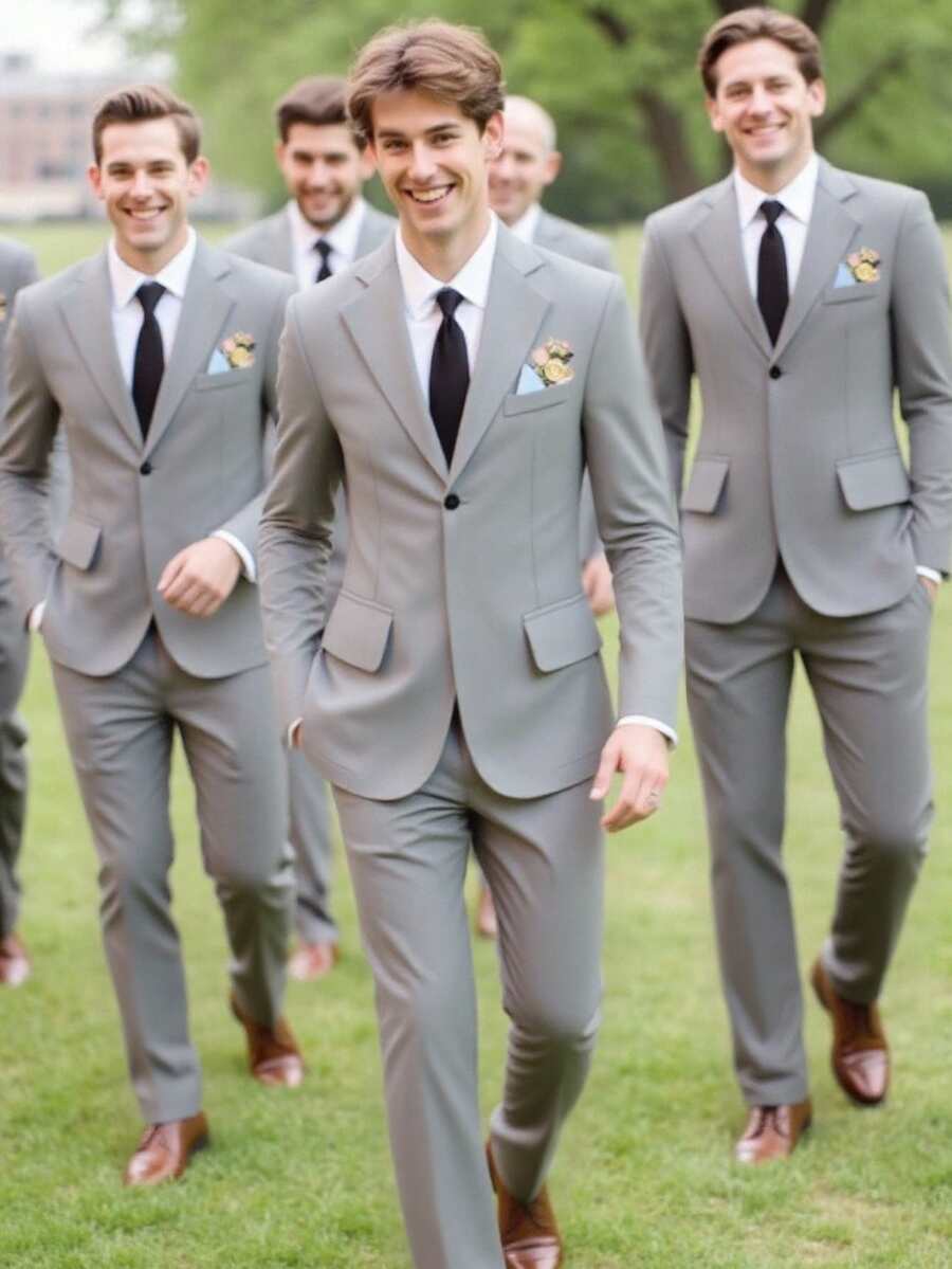 Bộ vest lịch lãm 2 món dành cho thiếu niên nam, gồm áo khoác đơn cài khuy màu xám và quần tây màu xám, trang phục trang trọng cao cấp, phù hợp cho tiệc sinh nhật, dạ hội, biểu diễn, dẫn chương trình, mùa cưới.