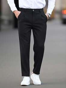 Manfinity Homme Pantalones sólidos con bolsillo en diagonal para ceremonia, casuales y de negocios para hombres maduros - Negro - Ver 3