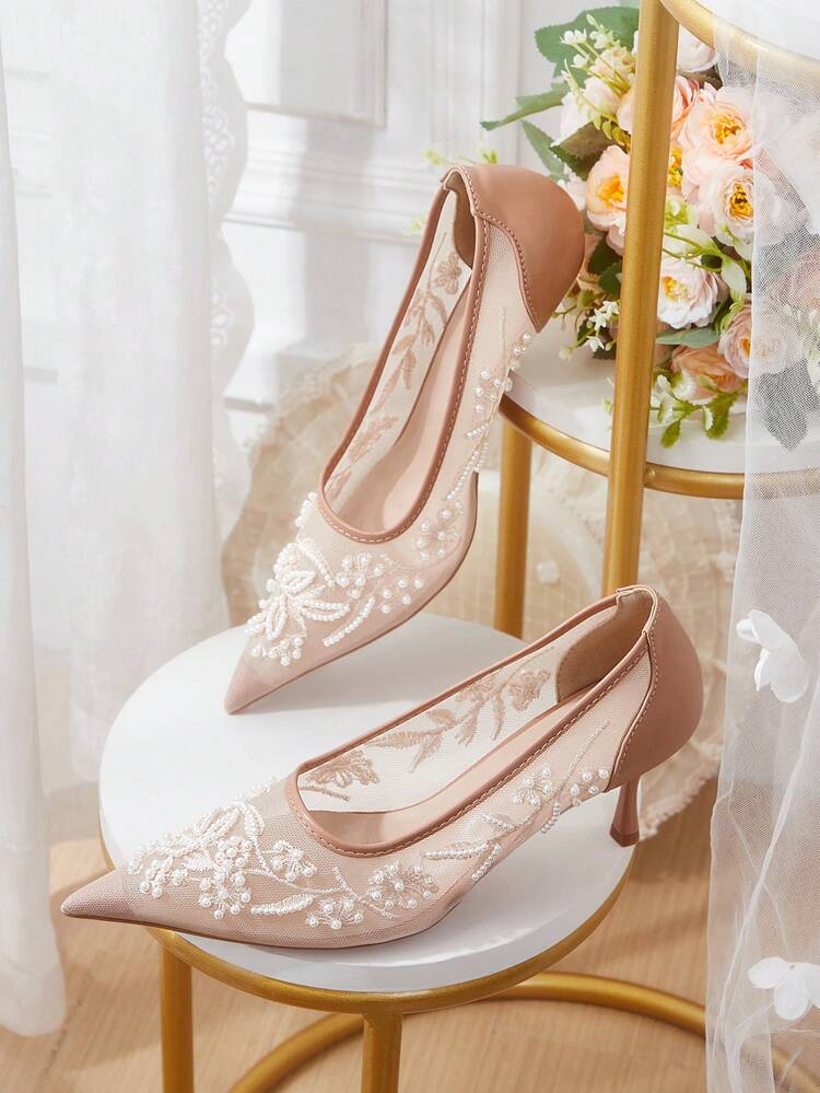 CUCCOO HITCHD Women's Mid Heel Pointed Toe Pumps, Party Shoes Valentine's Day Elegant Shoes Wedding Shoes Spring Shoes Bride Shoes