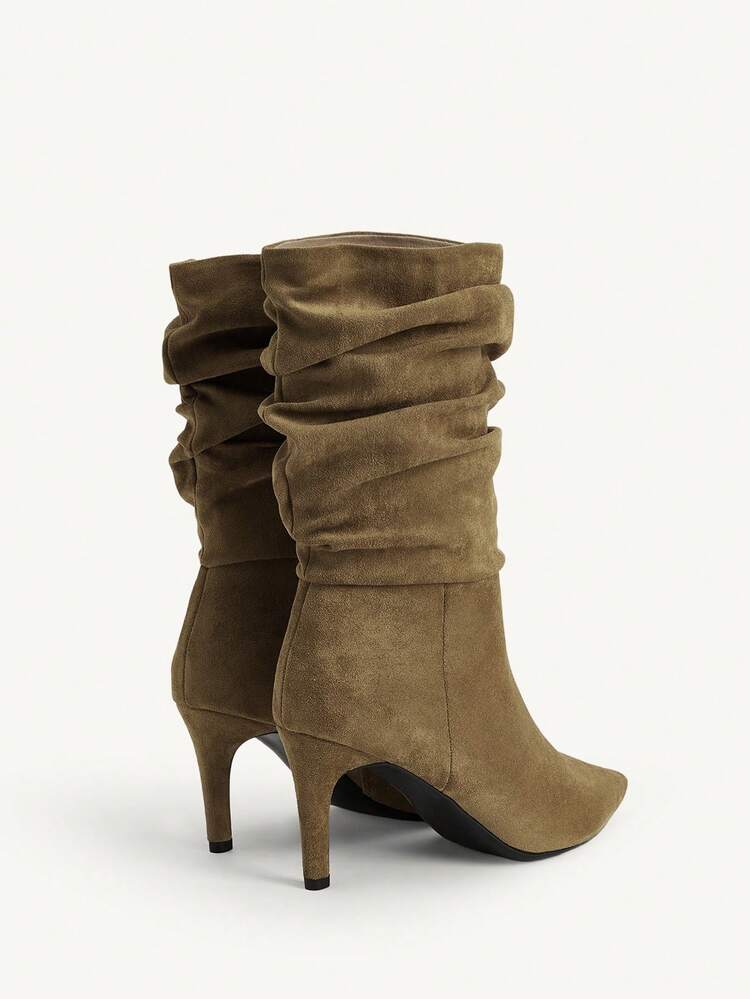 CUCCOO CHICEST Women's Pointed Toe Pleated Fashion Daily Commute High Heel Mid-Calf Boots Valentine's Day Elegant Shoes