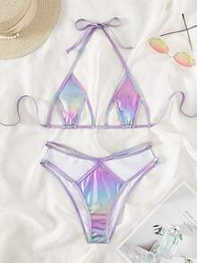 Swim SXY 2026春夏新款镂空系带性感沙滩度假比基尼套装 - 紫色 - 查看 4