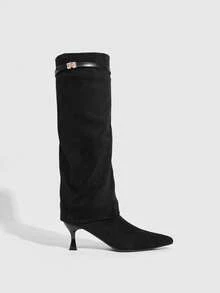 CUCCOO SZL Women's Pointed Toe Buckle Design Fashion High Heel Over-The-Knee Boots Valentine's Day - Black - View 3