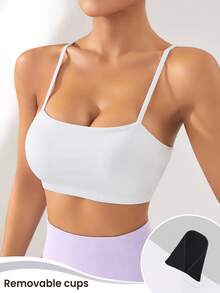 Easithlete Seamless Sports Bra With Removable Pads And Adjustable Straps - White - View 2