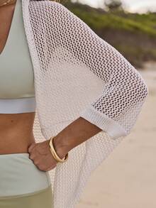 Aralina Leisurewear Active Spring Summer Exercise Vacation Beach Sheer Mesh Knitwear Shrug - White - View 5