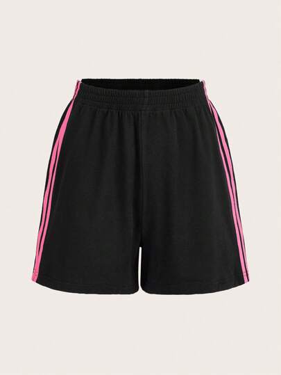 Comfortcana Plus Size Striped Side Summer Shorts, Black