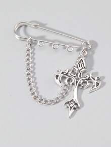 ROMWE Goth 1 Piece Punk Personalized Flame Cross, Hip Hop Rock, Brooch, Bag Pendant, Waist Large Pin, Safety Buckle Pin. - Silver - View 2