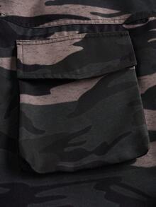 MTV | SHEIN Men's Contrast Camo Letter Graphic Crew Neck Long Sleeve Top And Shorts Set - Khaki - View 11