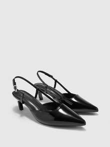 CUCCOO BIZCHIC Women Shoes Spring And Autumn New Pointed Middle Heel Black Back Strap Empty Women's High Heel Single Shoes Empty Single Shoes Simple Commuter Daily Versatile Work Women's Shoes - Black - View 7