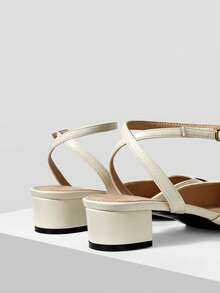 MOTF WOMEN'S CROCODILE EMBOSSED ADJUSTABLE BUCKLE CHUNKY HEEL SLIP-ON PUMPS - Apricot - View 4