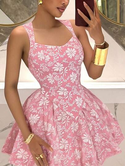 Slaydiva 2026 Autumn And Winter New Sweet Hot Girl Elegant Pink Halter Backless A-Line Women Mini Dress, Suitable For Gatherings, Party, Sexy Clubs, New Year, Festivals,  Dating, Daily Travel, Tourism, Shopping, Airport Outfits, Brunch Outfits,Wedding Guest Outfits,Birthday Party .Pink Dress