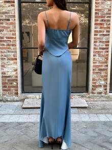 EastFlair Women's Blue Branch Print Camisole And Skirt 2 Pieces Set, Summer - Dusty Blue - View 2