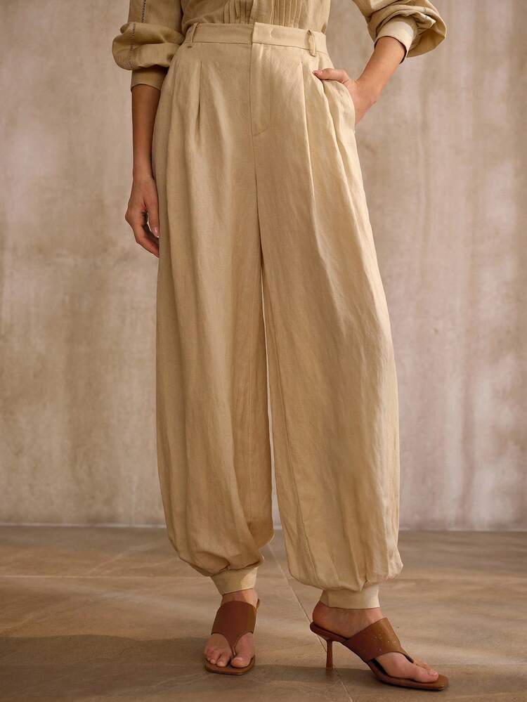 URBAN FASHIONABLE VINTAGE STYLE LINEN LANTERN PANTS, WAIST BELT NOT INCLUDED, SPRING/SUMMER