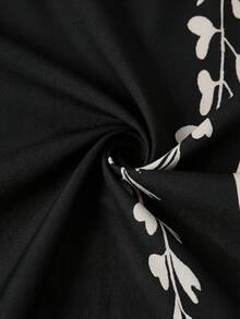 SHEIN Clasi 女士优雅露背连体裤，宽松版型，撞色印花 - 黑色 - 查看 3