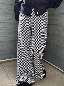 FRIFUL Women's Plaid Hem Pleated Straight Leg Pants, Loose Casual Versatile Spring Trousers - Black - View 5