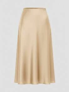 Firerie Plus Size Elegant Solid Color A-Line Skirt, Versatile For Commuting - Apricot - View 3