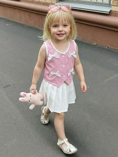 Playful Pals 2pcs/Set Baby Girls Summer Vest Top And Skirt Set