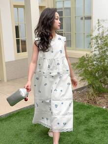 DAZY Tween Girl Starfish Print Frill Trim Loose Cute Dress - White - View 5