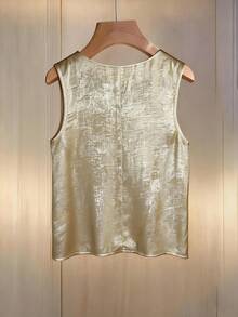 Franclia Elegant Valentine's Day Party Night Blouse In Gold Shimmering Fabric,Faux Pearl Neckline,Perfect For Autumn,Winter,Weddings, Dates & Outings - Gold - View 2