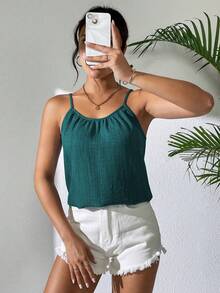 EMERY ROSE Women's Casual Solid Color Pleated Camisole, Summer - Teal Blue - View 7