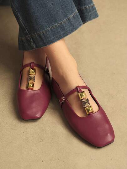 Rosivie Women's Square Toe Buckle Design Casual Daily Commute Fashion Shoes