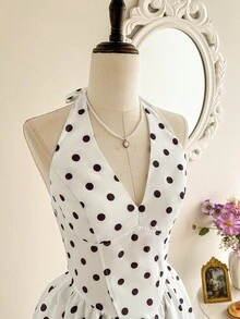 Vintamour 复古优雅女士波点印花缎面吊带蝴蝶结胸前连衣裙休闲假日派对长裙夏季连衣裙女士夏季度假装扮春季服装女士春季连衣裙女士春季服装春假装扮春季服装女士优雅派对连衣裙女士优雅派对连衣裙女士婚礼宾客连衣裙女士婚礼派对连衣裙毕业礼服优雅典礼连衣裙女士优雅连衣裙正式连衣裙 - 白色 - 查看 5