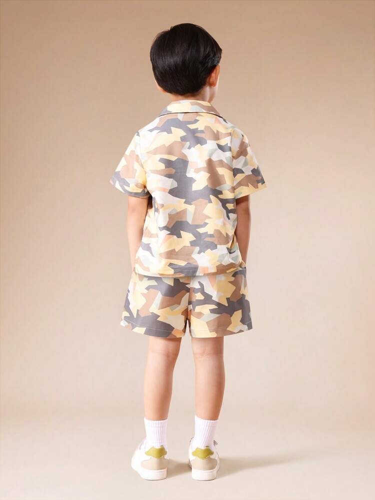 Camouflage Polo Shirt And Shorts Set