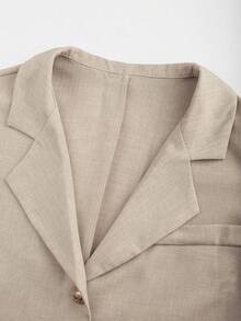 Franclia Plus Size Solid Color Front Button Short Sleeve Thin Blazer, Spring/Summer - Khaki - View 3