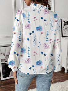 EMERY ROSE Women's Casual Vacation Lantern Sleeve Floral Print V-Neck Blouse - Multicolor - View 2