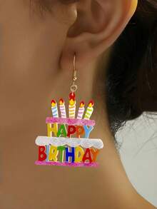 Zazumi 生日派对耳环 - 生日快乐字母亚克力吊坠耳环，可爱个性饰品，送给她的礼物 - 彩色 - 查看 2