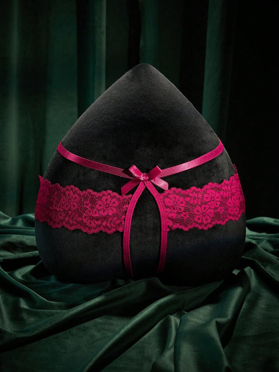 SHEIN 1pc Petitdoll Bow Lace Crotchless Sexy Panties For Women - Hot Pink - View 1