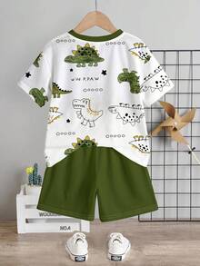SHEIN 2pcs Young Boy Casual T-Shirt Set, Suitable For Spring/Summer, Classic Cute Dinosaur Graphic Print, Volcano Graphic Print - Multicolor - View 3