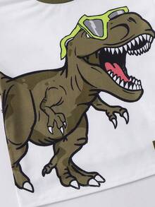 SHEIN 4 Stücke/Set Kleine Jungen Lässig Cartoon Dinosaurier Muster Rundhals Kurzarm T-Shirt und Shorts 2 Stücke Outfit, geeignet für den Sommer - Verschiedenfarbig - Übersicht 7