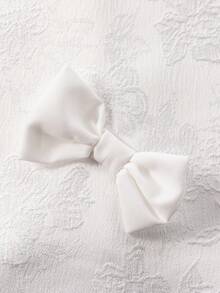 Young Girl' Summer Jacquard Bow Puff Sleeve Party Dress, White Versatile Elegant Dress White Dress With Bow For Girls Bow Detail Dress Young Girl White Elegant Dress Coquette Ivory Dress For Girls Girl Puff Sleeve Dress - White - View 4