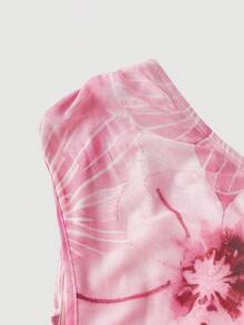 SHEIN MOD 女士极简印花不对称肩部中长连衣裙 - 玫紅色 - 查看 4