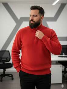 Jersey de punto acanalado con cierre para hombre | Estilo Casual - Rojo - Ver 7