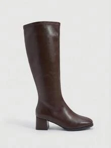 Daringsoles Women's Fashion Versatile Simple Chunky Heel Mid-Calf Boots For Christmas - Brown - View 7