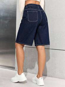 SHEIN Quần jeans ống rộng dài đến gối cho nữ teen, phong cách streetwear Y2K vintage retro thập niên 2000, màu wash, dáng boyfriend baggy, thiết kế phối đồ linh hoạt, mặc đi học mùa thu, mặc hàng ngày, đi rave festival và dạo phố mùa xuân hè - Màu xanh lam - Xem 2