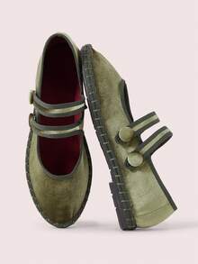 CUCCOO DOLLMOD Women's Casual Versatile Commute Buckle Flats Spring Shoes - Army Green - View 1