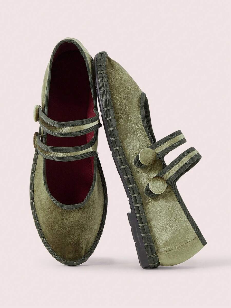 CUCCOO DOLLMOD Women's Casual Versatile Commute Buckle Flats Spring Shoes - Army Green - View 1