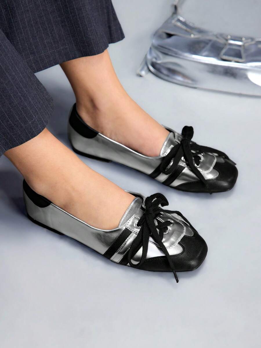 CUCCOO GRLICON Women's Lace-Up Design Casual Versatile Flat Shoes Valentine's Day - Silver - View 1