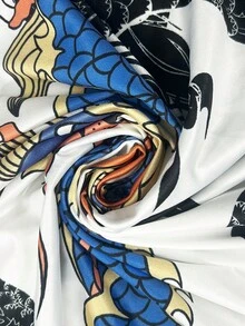 SHEIN Clasi 女士复古龙纹印花修身迷你连衣裙 - 彩色 - 查看 3