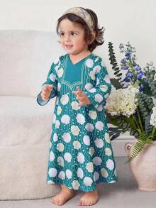 SHEIN Babygirl Elegant Floral Print Long Sleeve Dress, Lovely & Charming In Pink - Multicolor - View 9