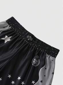 ROMWE MEN Men's Elastic Waist Casual Shorts With Star Print - Black - View 3