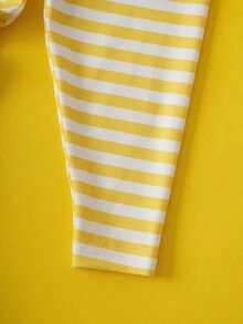 LOONEY TUNES X SHEIN 2 件套女婴卡通崔迪鸟刺绣卫衣和黄白条纹印花打底裤，适合秋冬季 - 黃色 - 查看 5