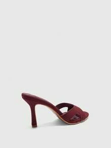 CUCCOO BIZCHIC Women's Burgundy Suede Hollow-Out Stiletto Sandals, Elegant & Versatile For Work And Commute Summer Shoes - Burgundy - View 9