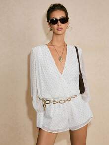 Poéselle 女士休闲波点印花束腰连体裤，夏季 - 白色 - 查看 1